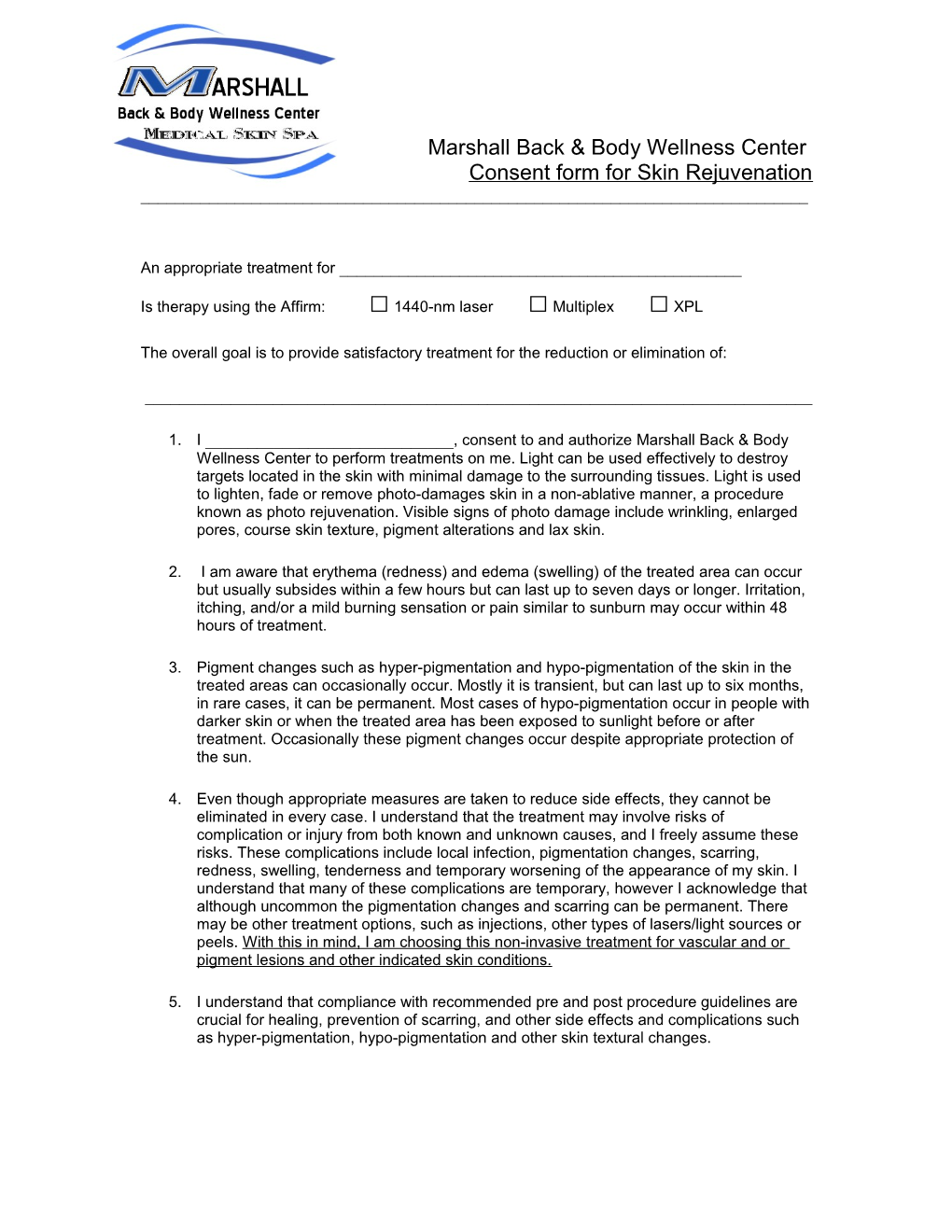 Consent Form for Skin Rejuvenation