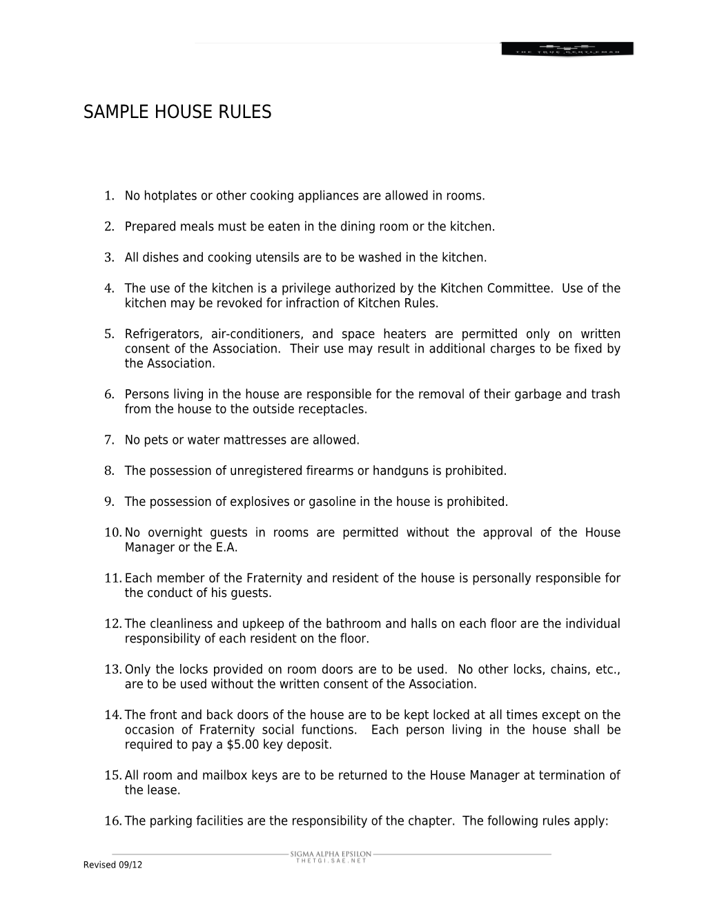 Sample House Rules