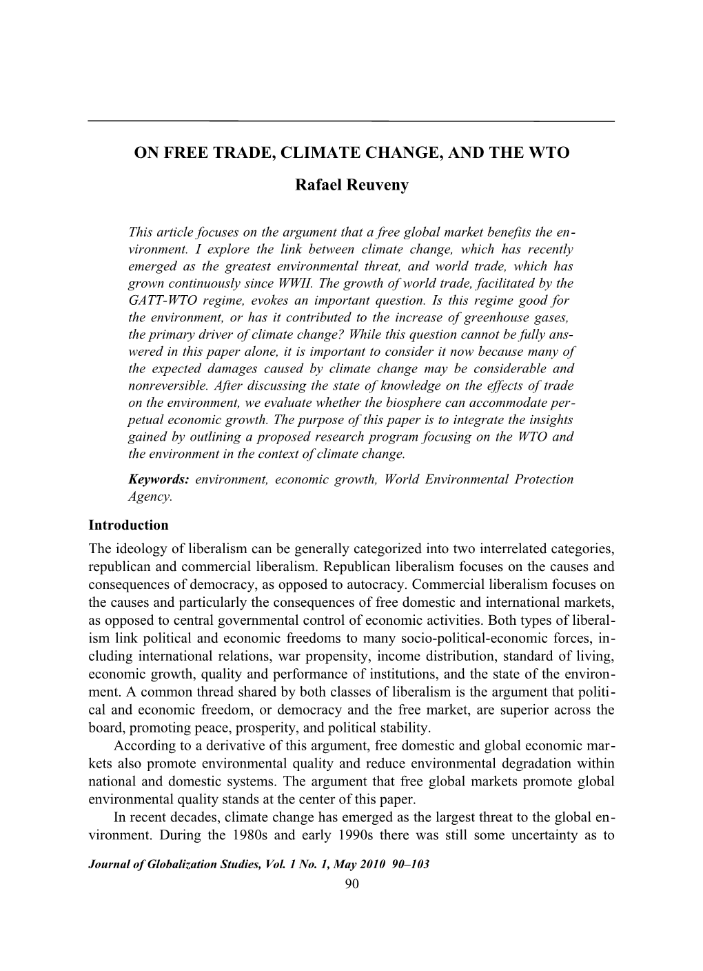 Reuveny on Free Trade, Climate Change, and the WTO