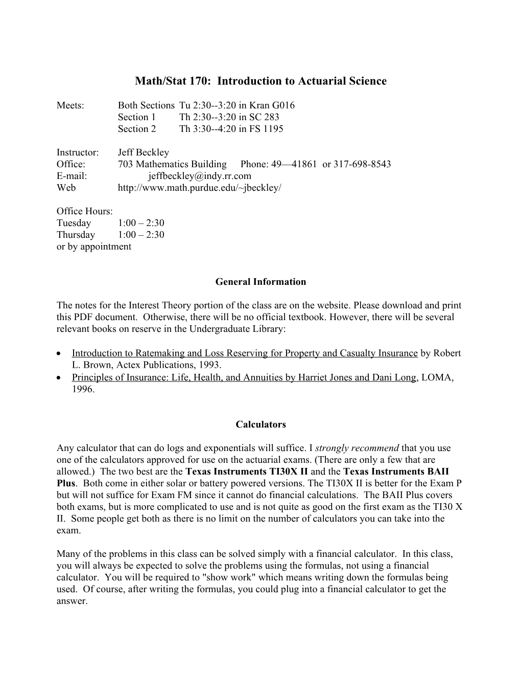 Math/Stat 170: Introduction to Actuarial Science