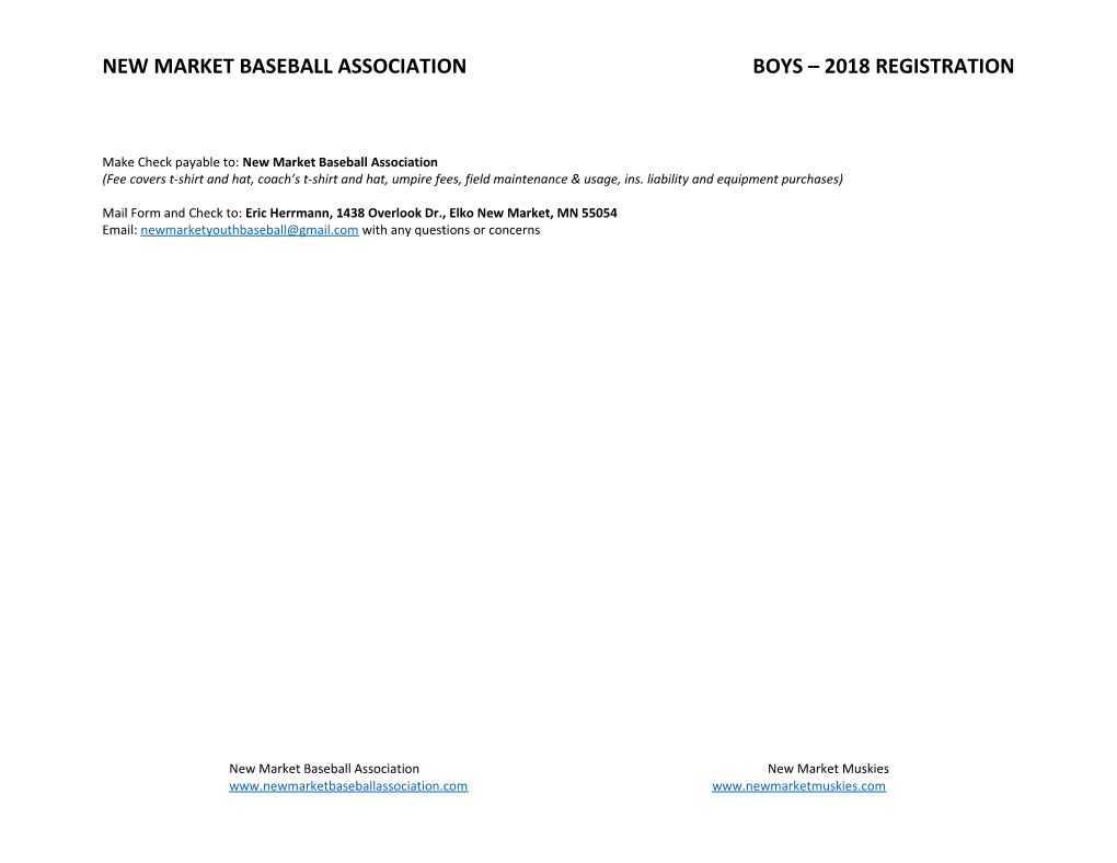 New Market Baseball Association Boys 2018 Registration