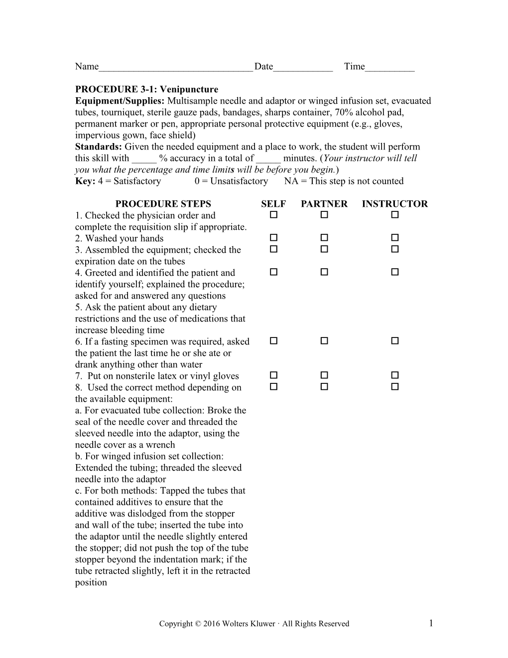 Procedure 3-1: Venipuncture