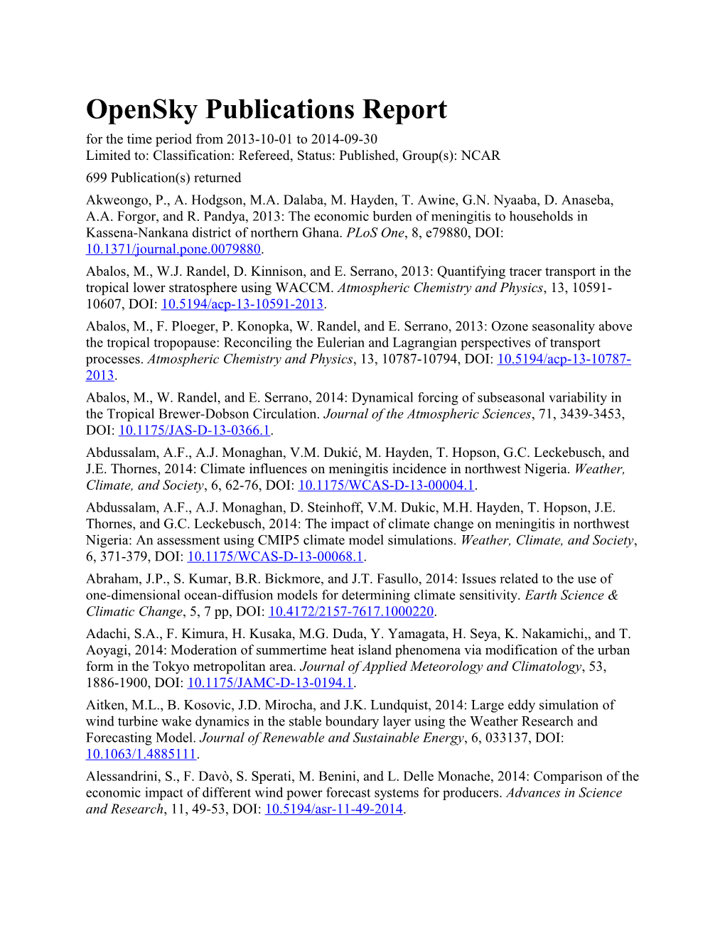 Opensky Publications Report