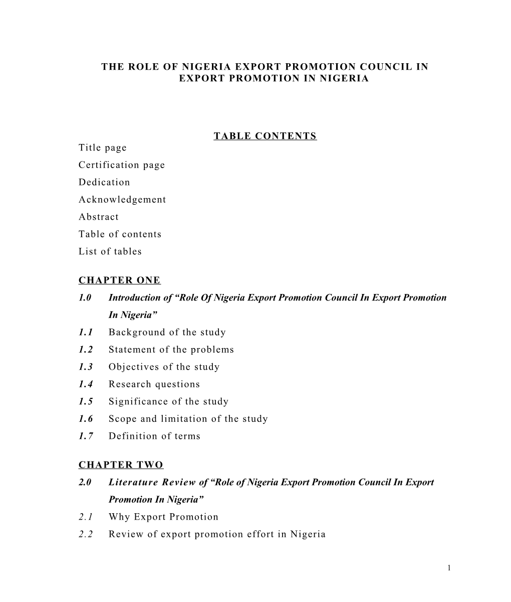 The Role of Nigeria Export Promotion Council in Export Promotion in Nigeria