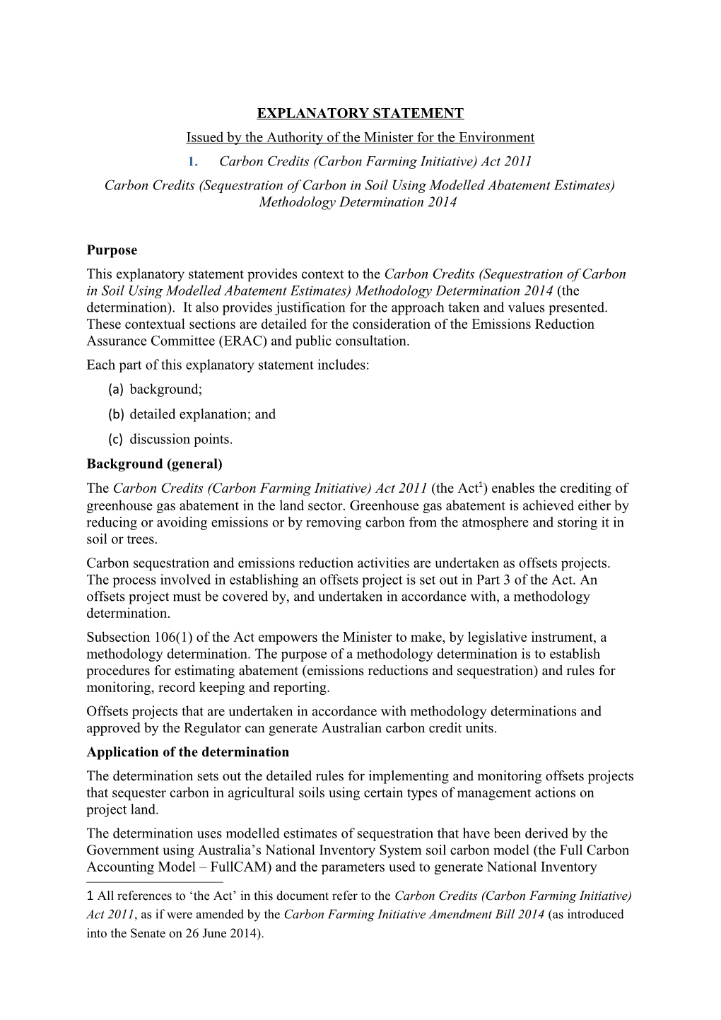 Explanatory Statement - Carbon Credits (Sequestration of Carbon in Soil Using Modelled