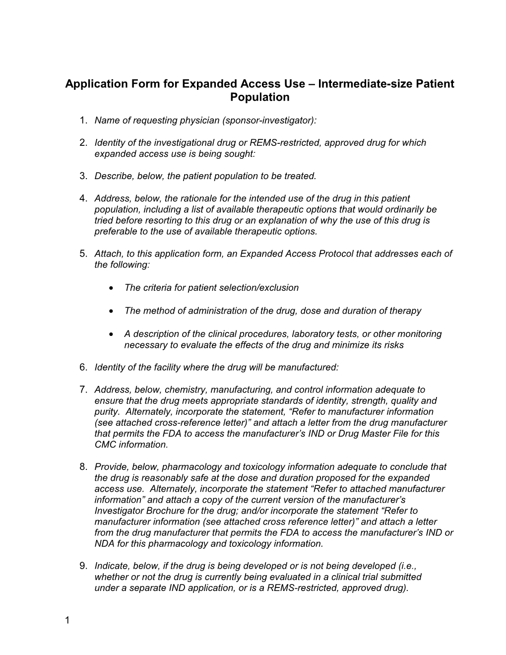 Appliapplication Form for Expanded Access Use Intermediate-Size Patient Population