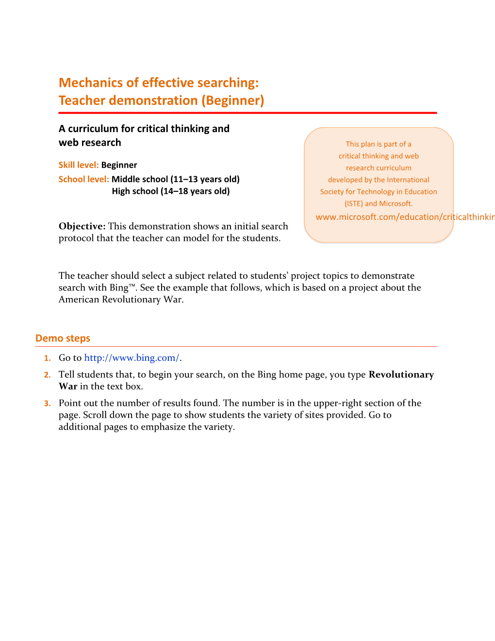 Mechanics of Effective Searching: Teacher Demonstration (Beginner)