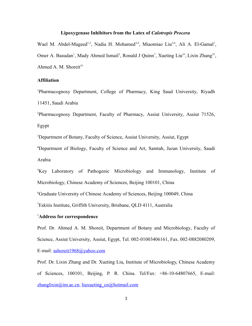 Lipoxygenase Inhibitors from the Latex of Calotropis Procera