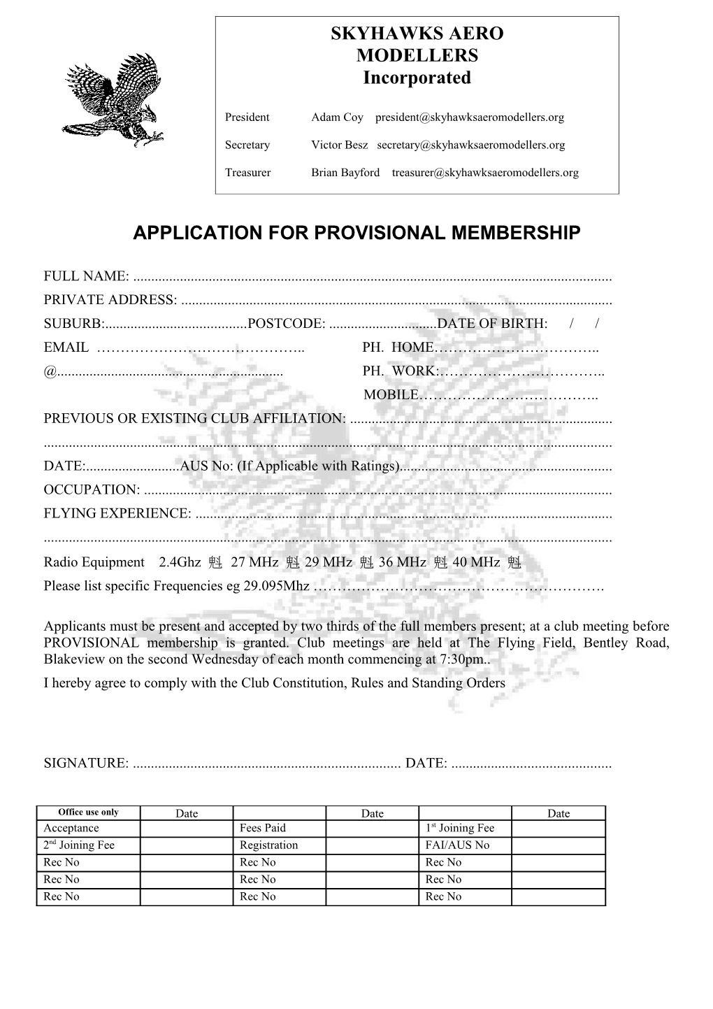 Application for Provisional Membership