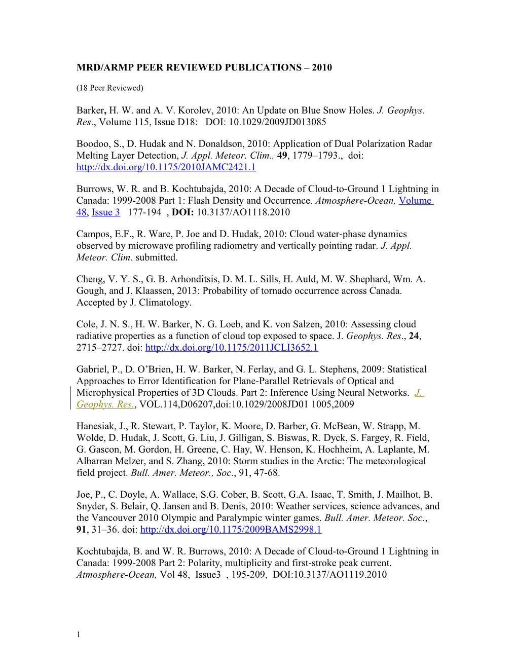 Mrd/Armp Peer Reviewed Publications 2010