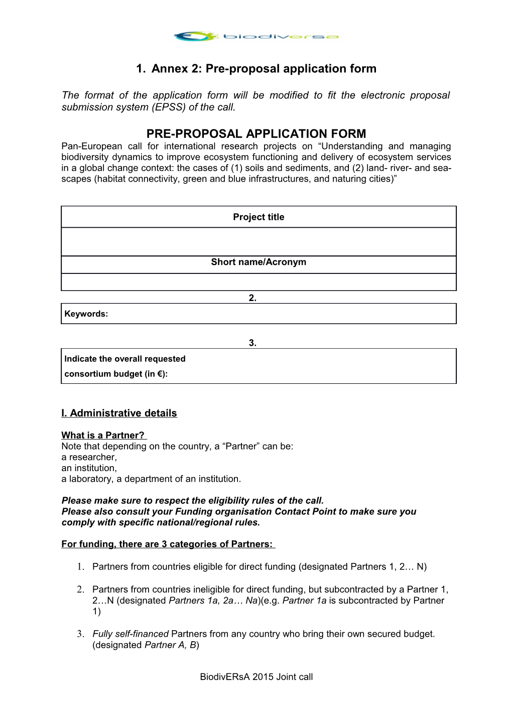 Annex 2: Pre-Proposalapplication Form