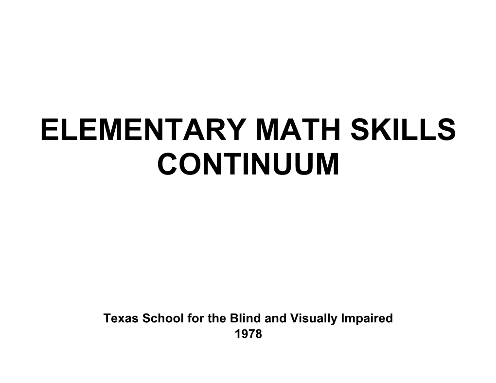 Elementary Math Skills Continuum