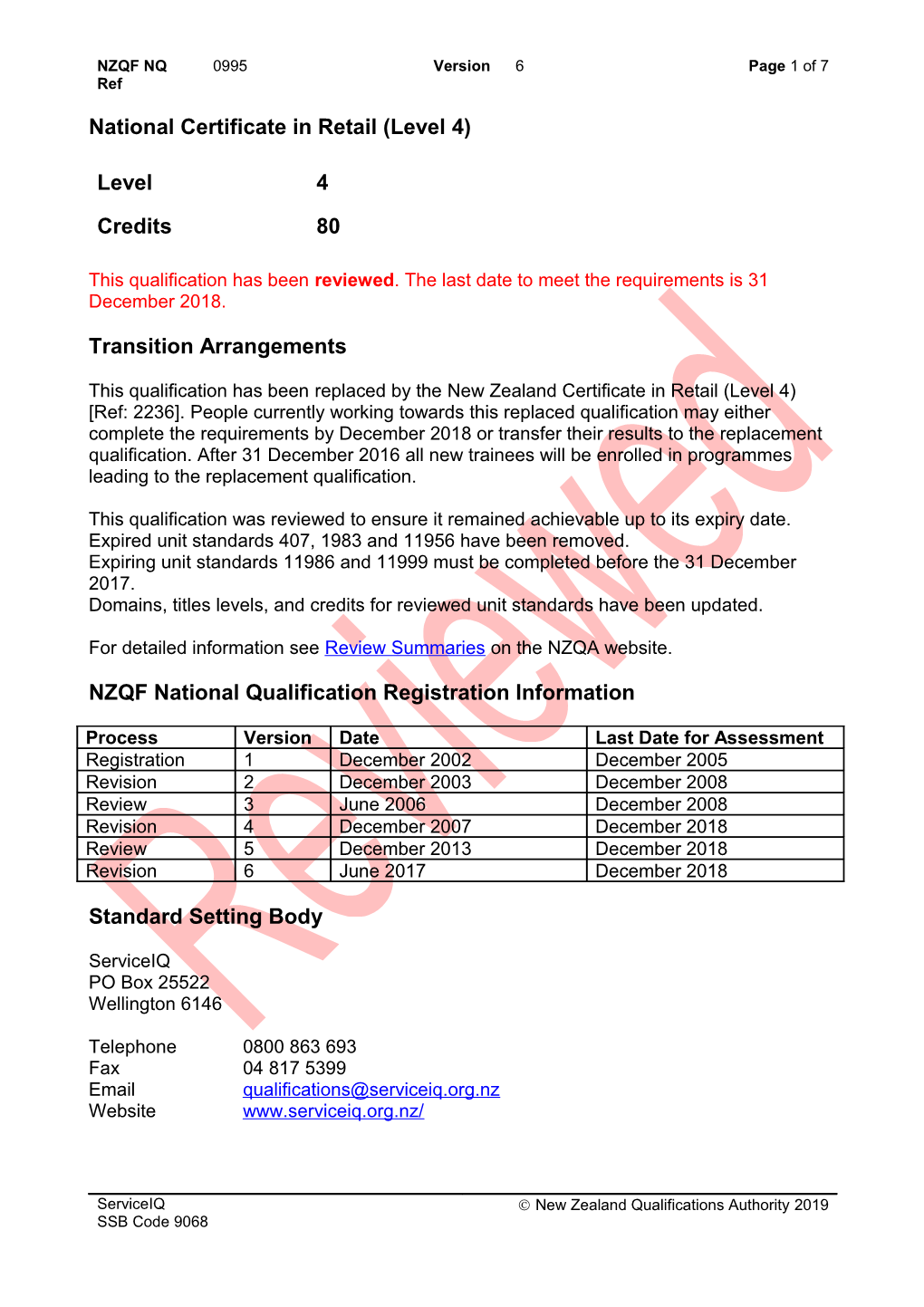 0995 National Certificate in Retail (Level 4)