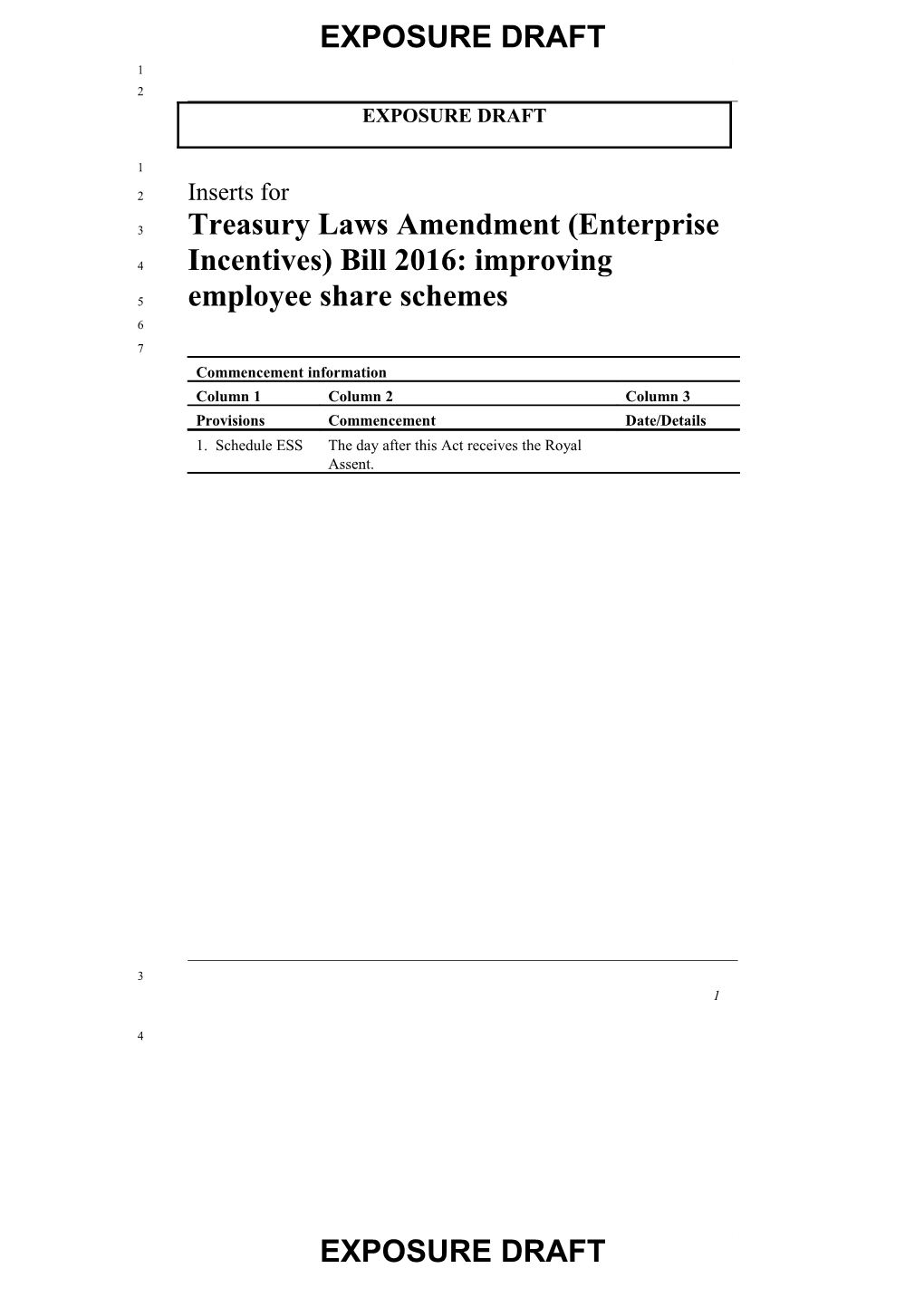 Exposure Draft - Treasury Laws Amendment (Enterprise Incentives) Bill 2016: Improving Employee