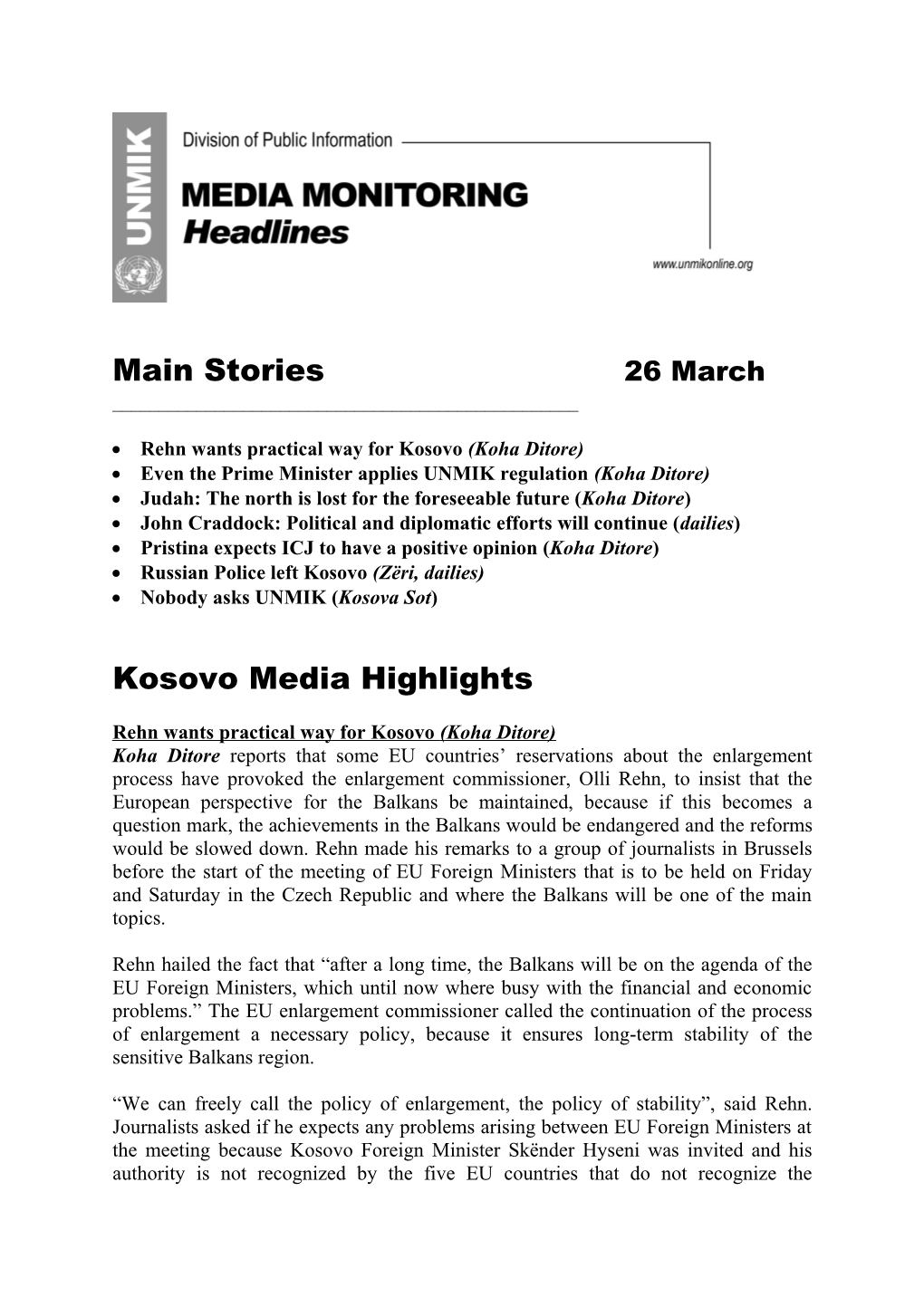 Main Stories 26March