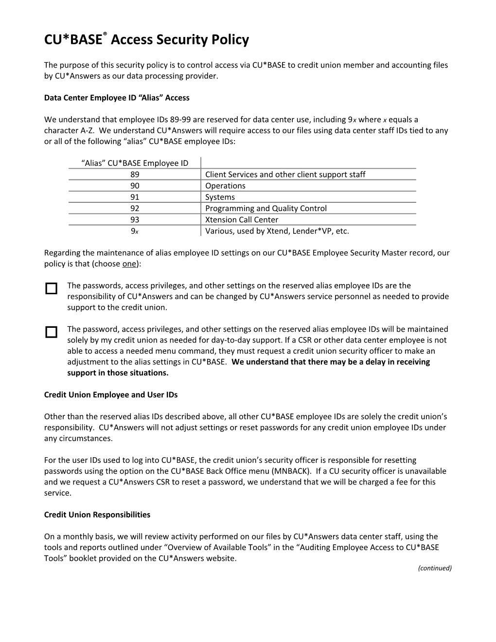 CU*BASE Client Support Security Policy