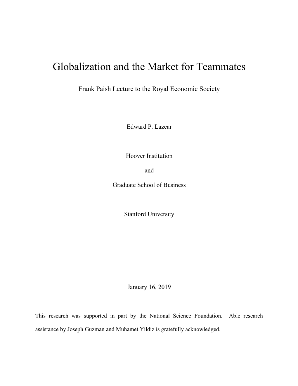 Globalization and the Market for Teammates