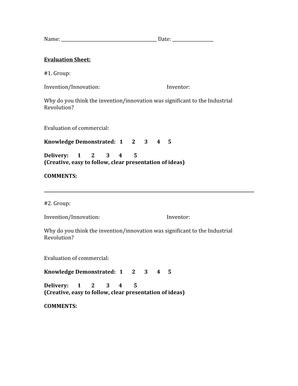 Evaluation Sheet