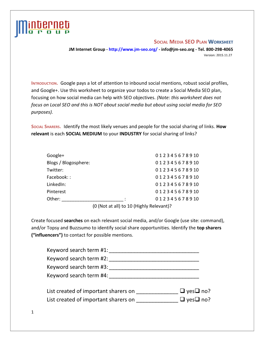 Social Media SEO Plan Worksheet