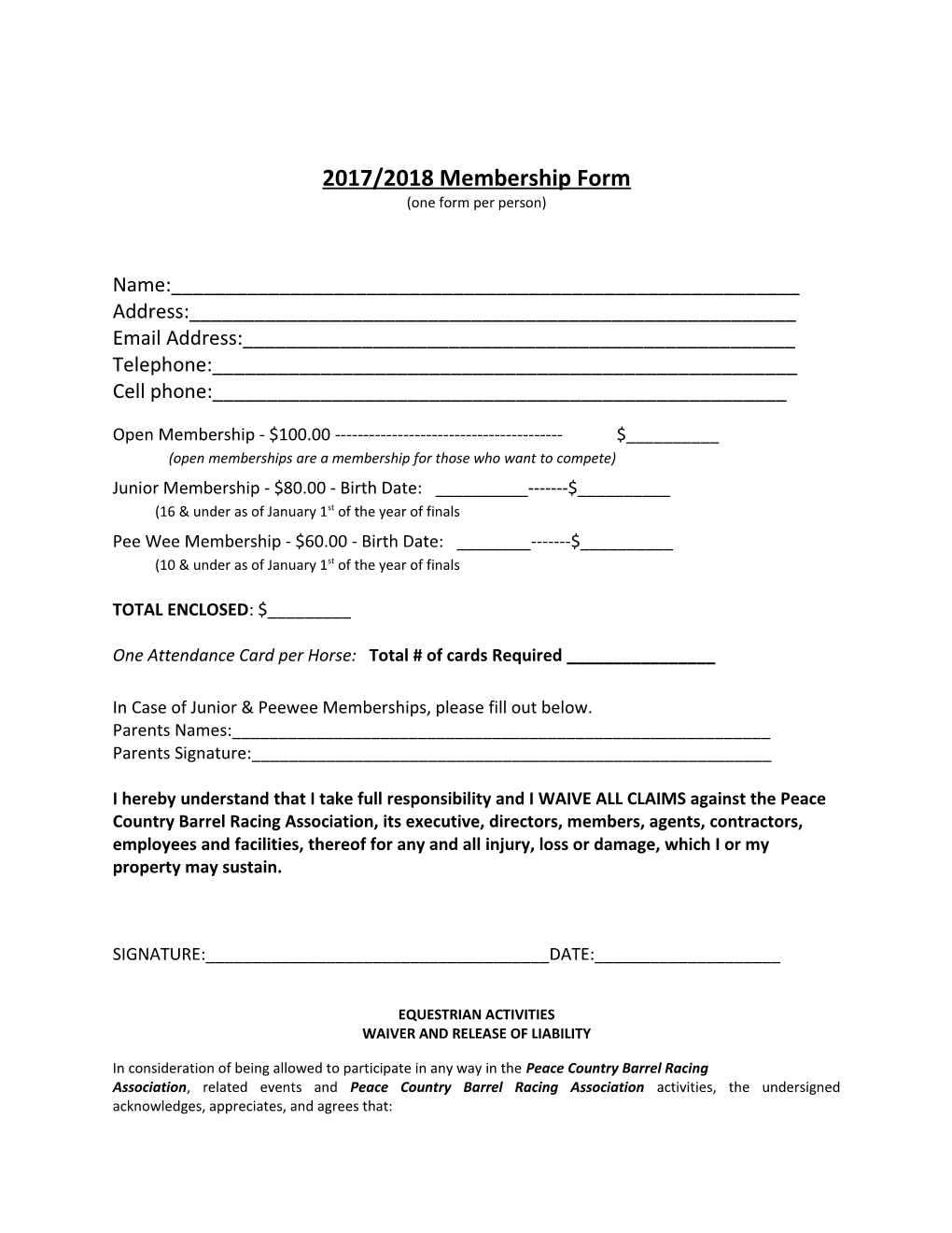 2017/2018 Membership Form (One Form Per Person)