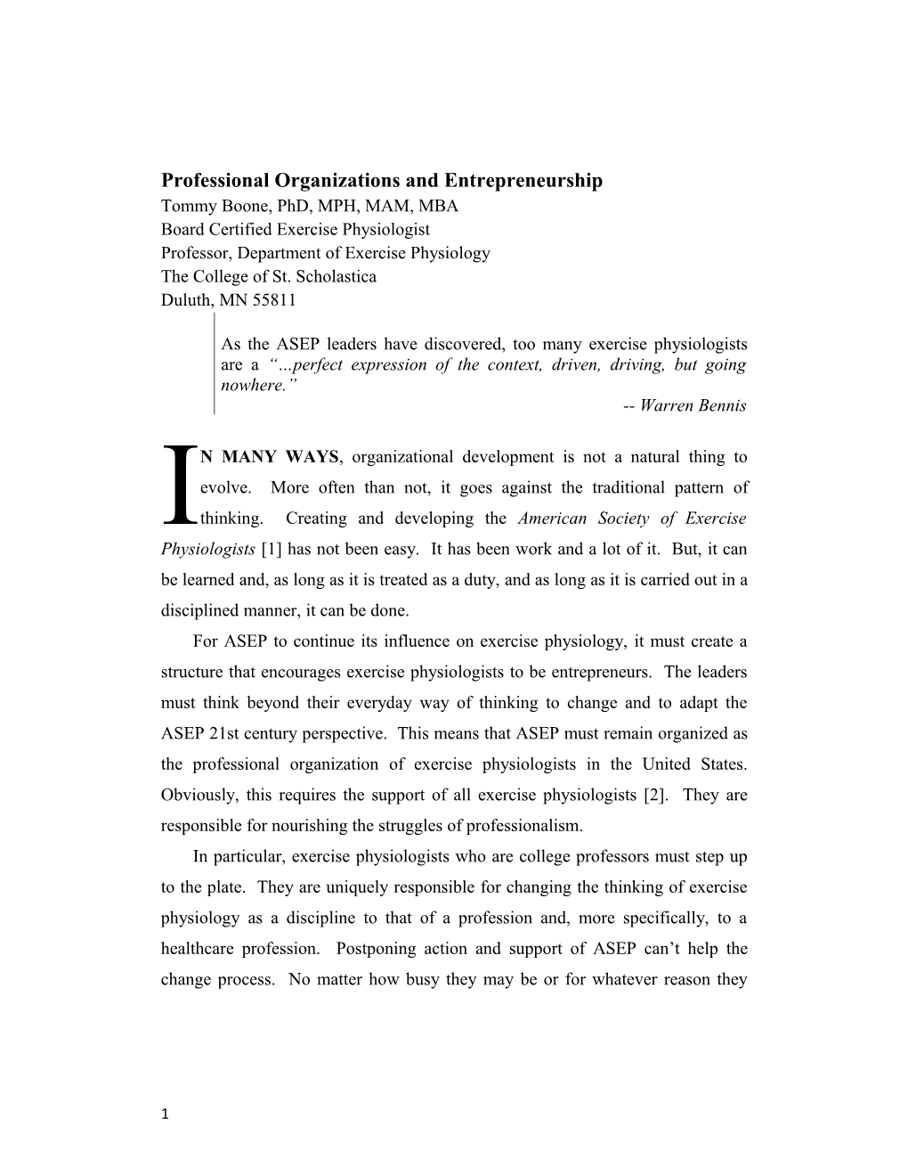 Professional Organizations and Entrepreneurship