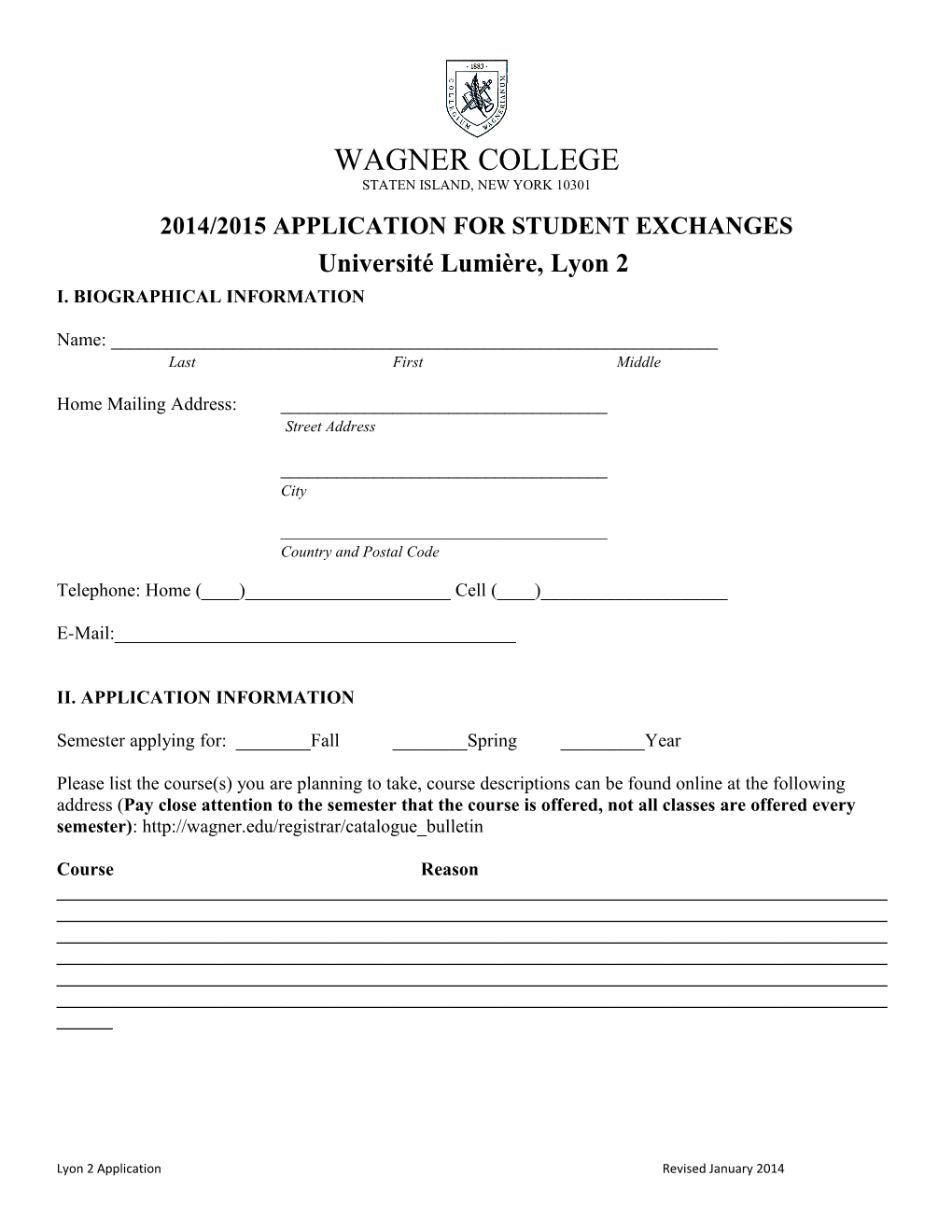 2014/2015Application for Student Exchanges