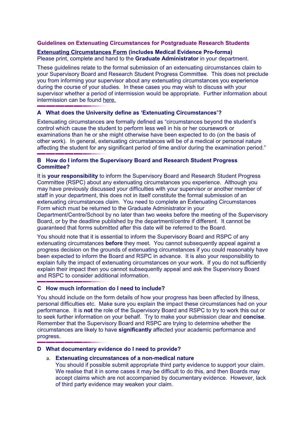 Guidelines on Extenuating Circumstances for Postgraduate Research Students