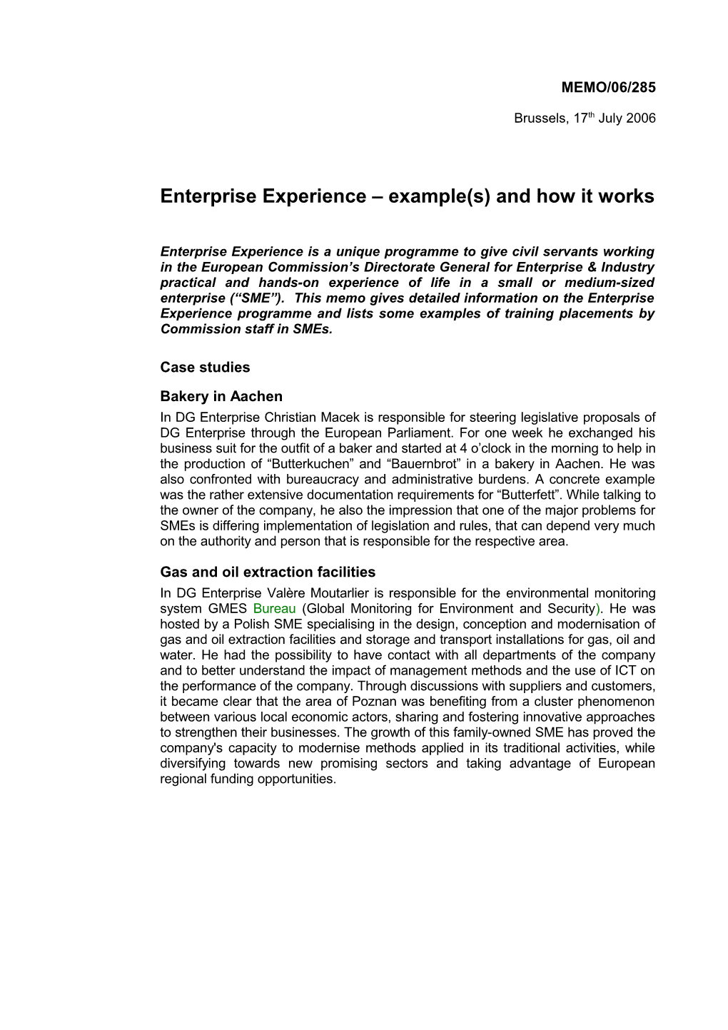 Enterprise Experience Example(S) and How It Works