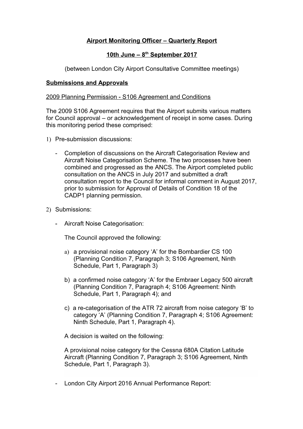 Airport Monitoring Officer Quarterly Report