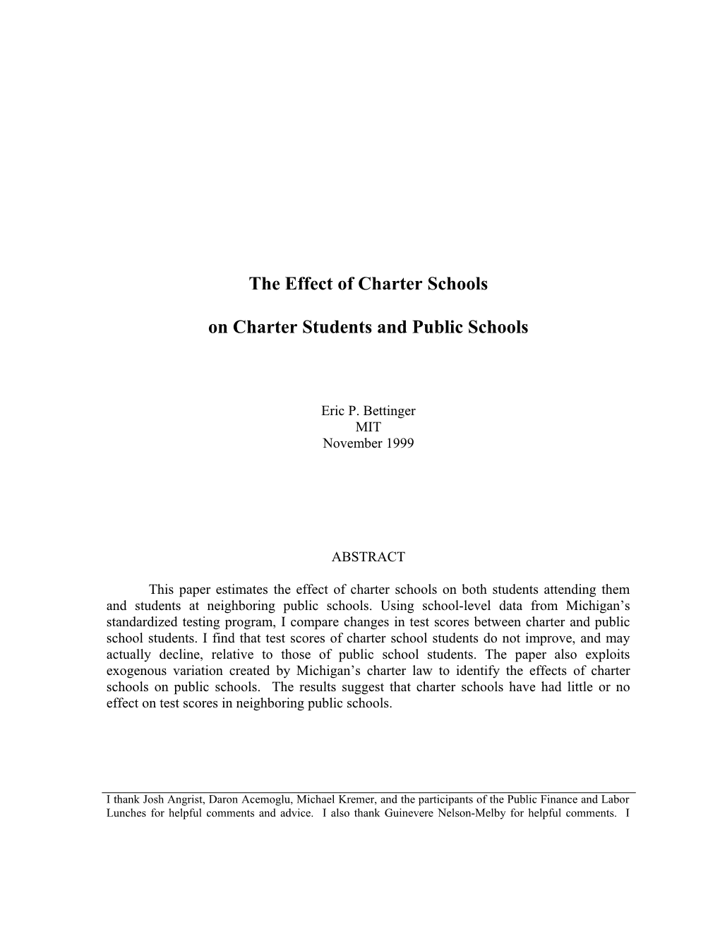 The Effect of Charter Schools
