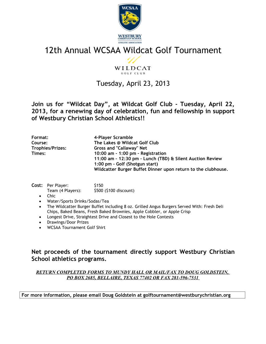 12Th Annual WCSAA Wildcat Golf Tournament