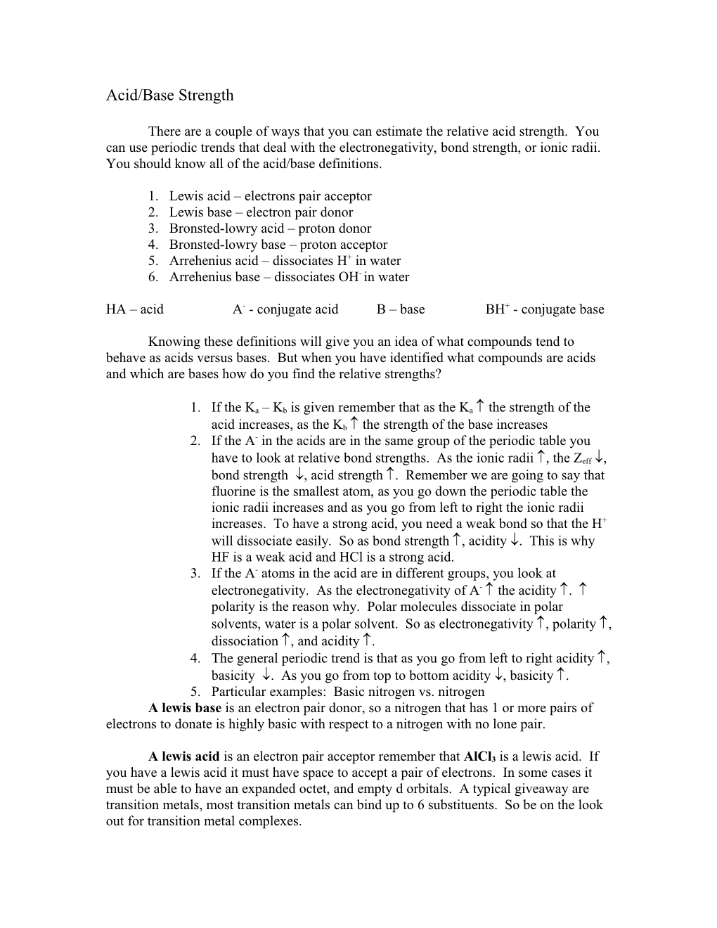 Acid/Base Strength