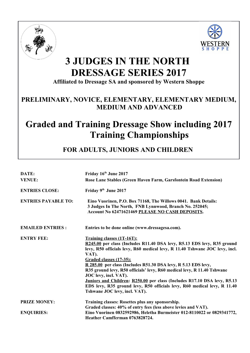 Graded and Training Dressage Show Including 2017 Training Championships