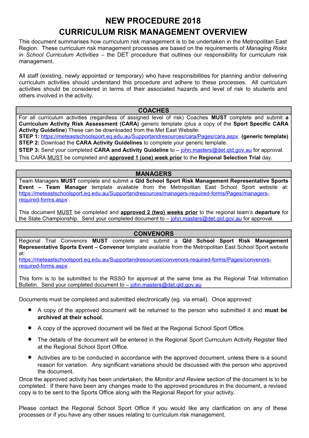 Curriculum Risk Management Overview