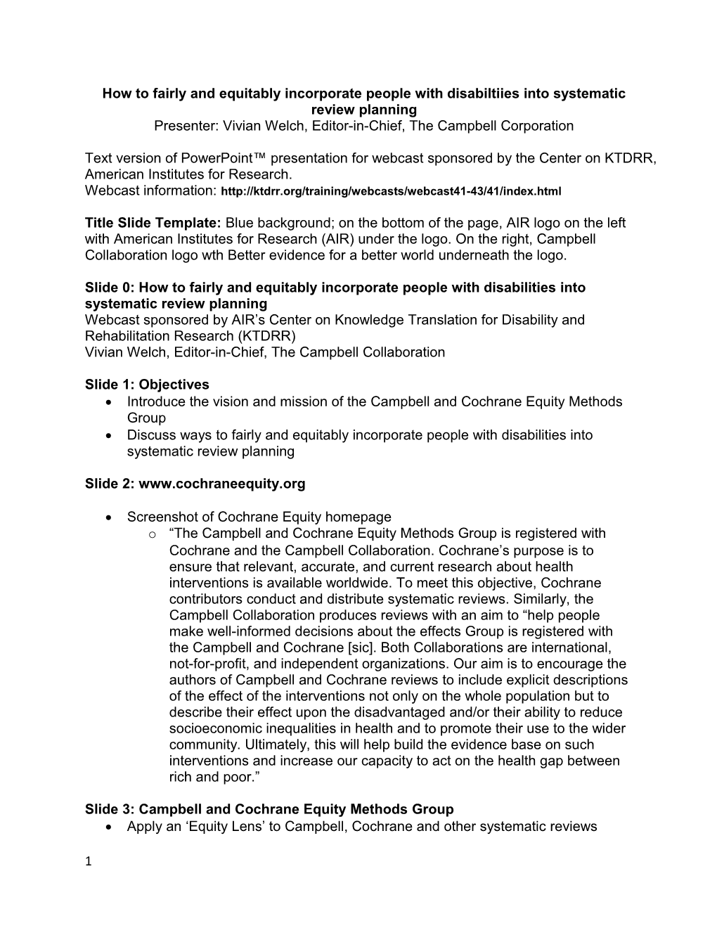 How to Fairly and Equitably Incorporate People with Disabiltiies Into Systematic Review