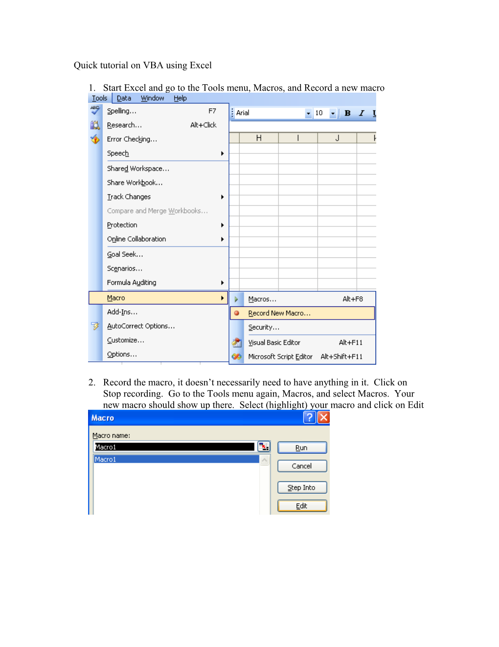 Quick Tutorial on VBA Using Excel