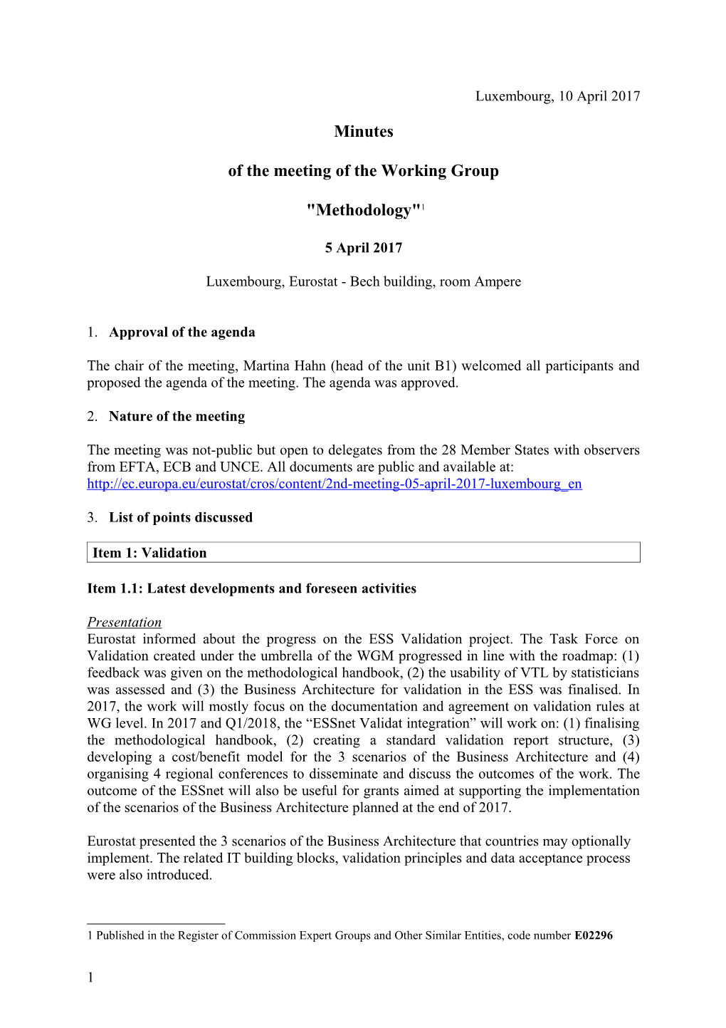Of the Meeting of the Working Group