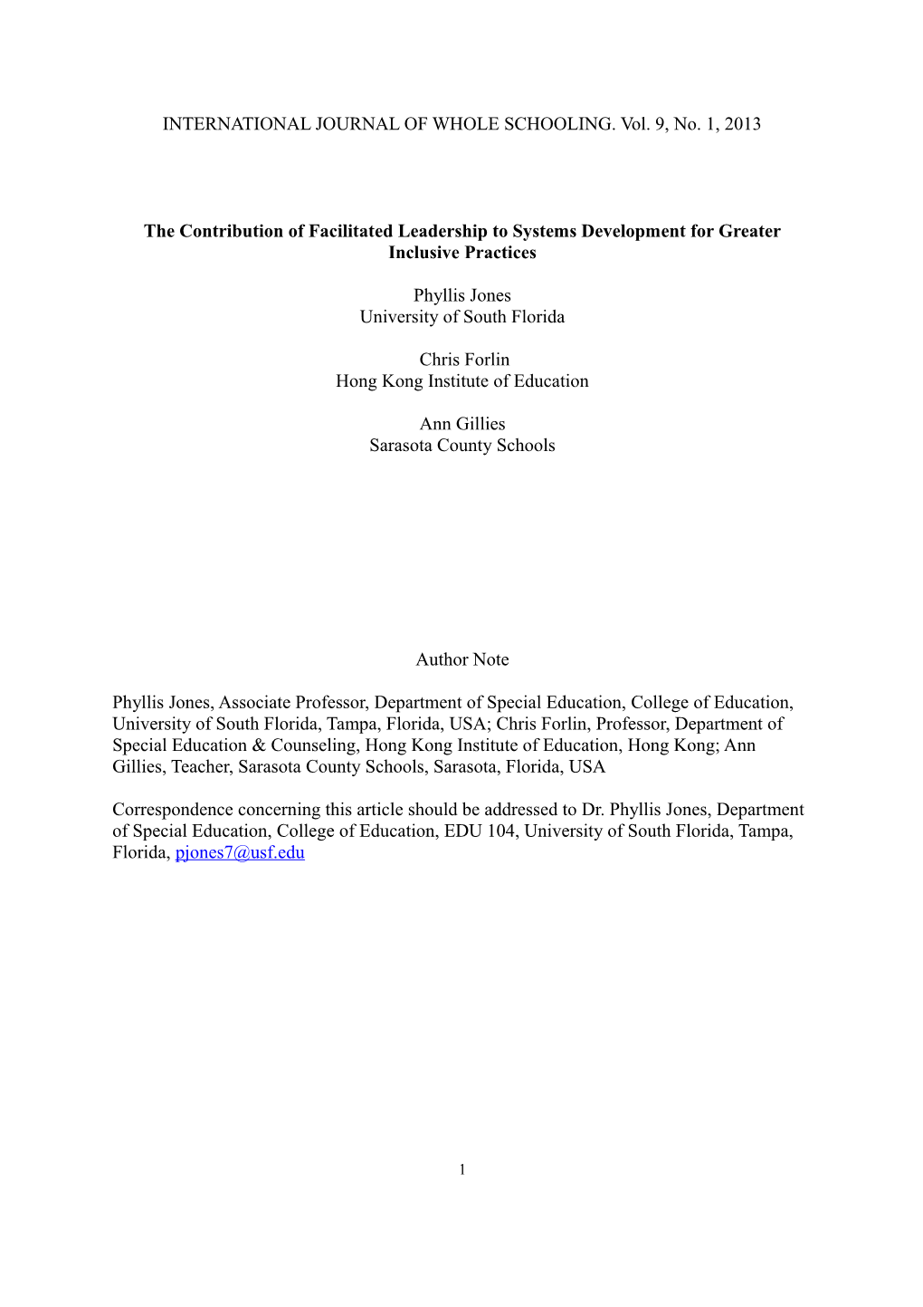 The Contribution of Facilitated Leadership to Systems Development for Greater Inclusive