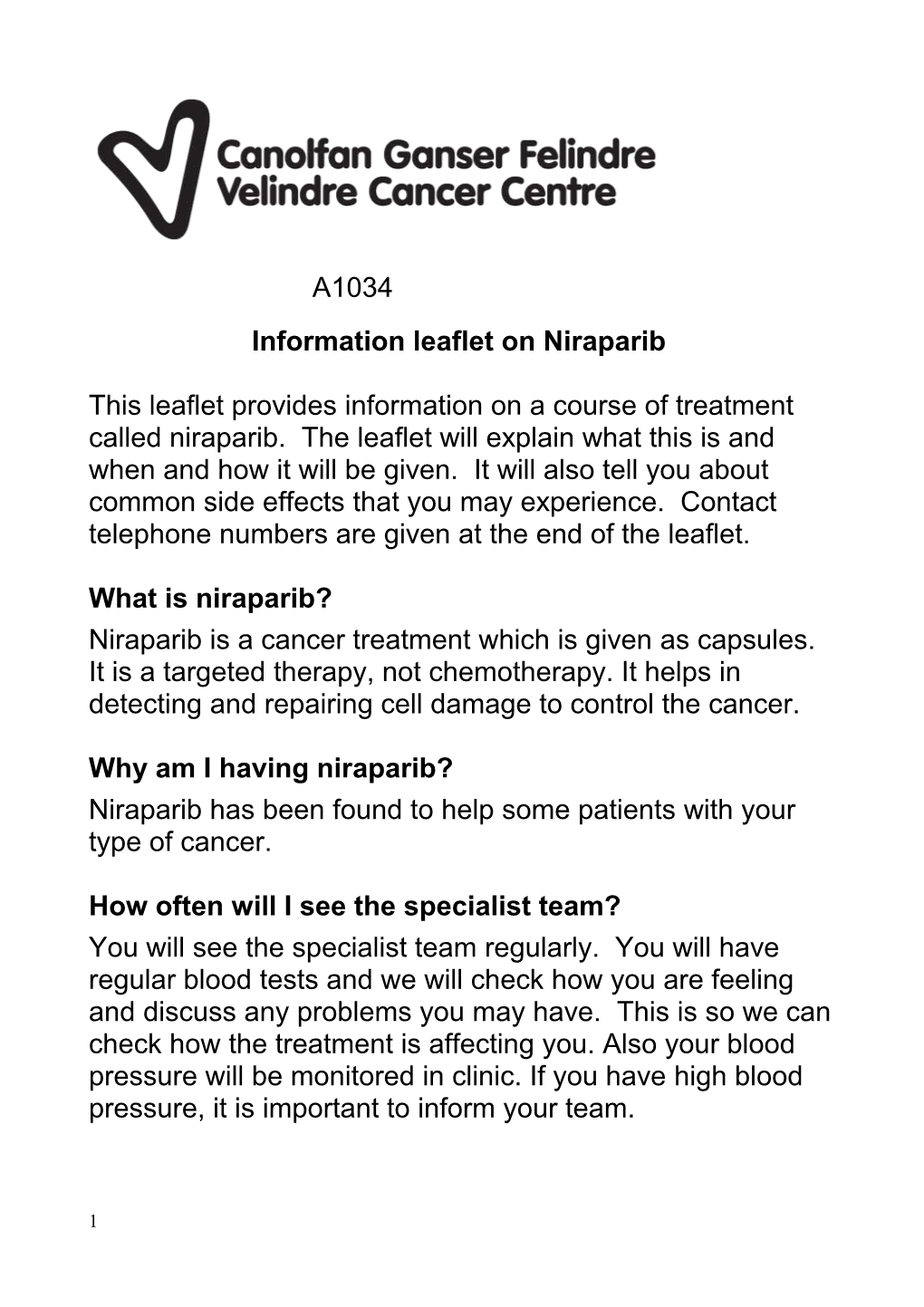 Information Leaflet on Niraparib