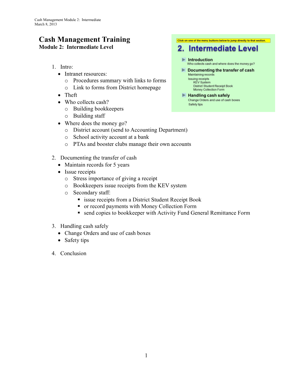 Cash Management Module 2: Intermediate