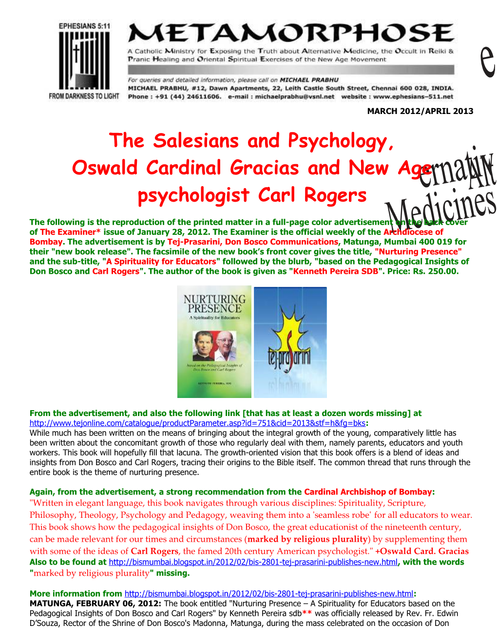 Oswald Cardinal Gracias and New Age Psychologist Carl Rogers