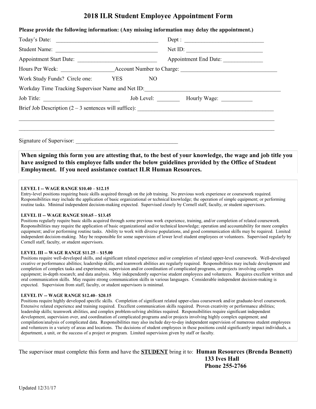 CHE Student Employment Hire Form