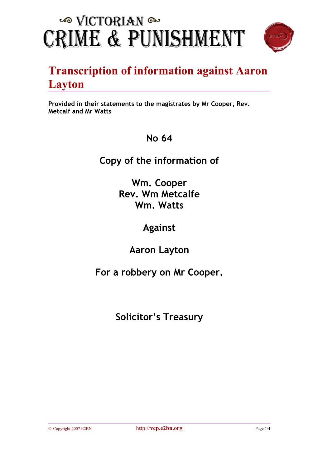 Transcription of Information Against Aaron Layton