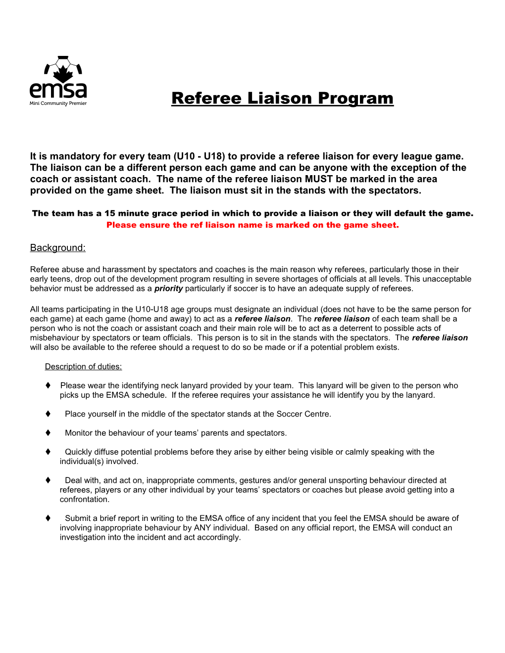 Referee Liaison (Armband) Program