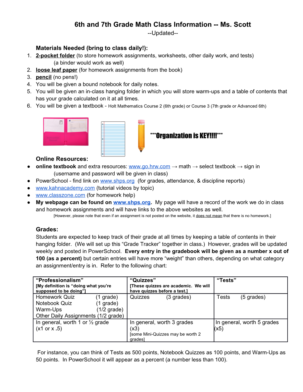 6Th and 7Th Grade Math Class Information Ms. Scott