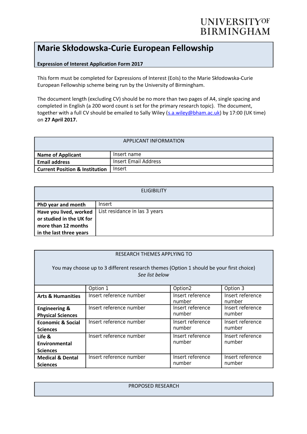 Research Themes and Reference Numbers