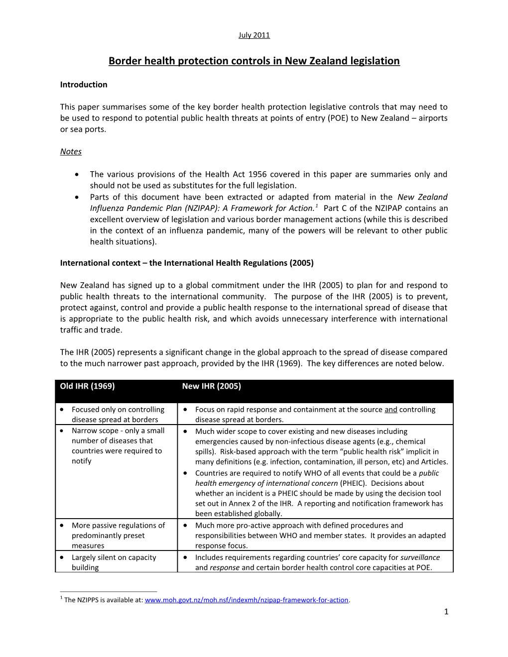 Border Health Protection Controls in New Zealand Legislation