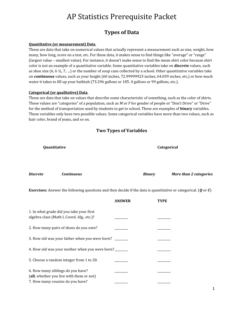 Quantitative (Or Measurement) Data