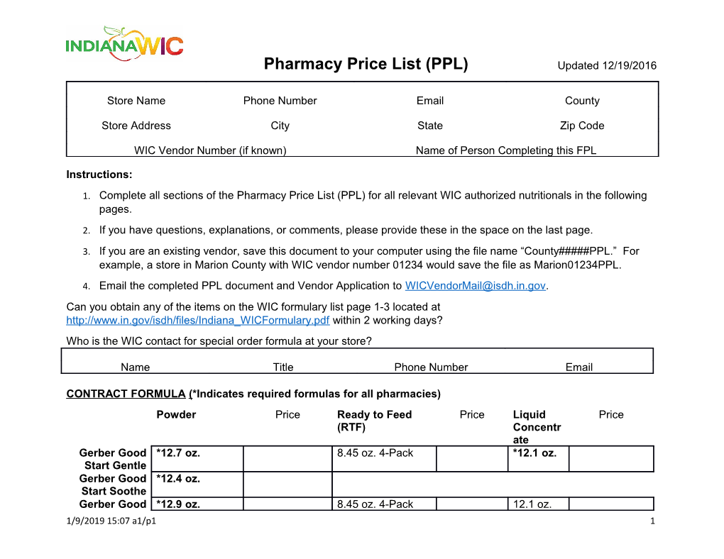 Pharmacy Price List (PPL) Updated 12/19/2016