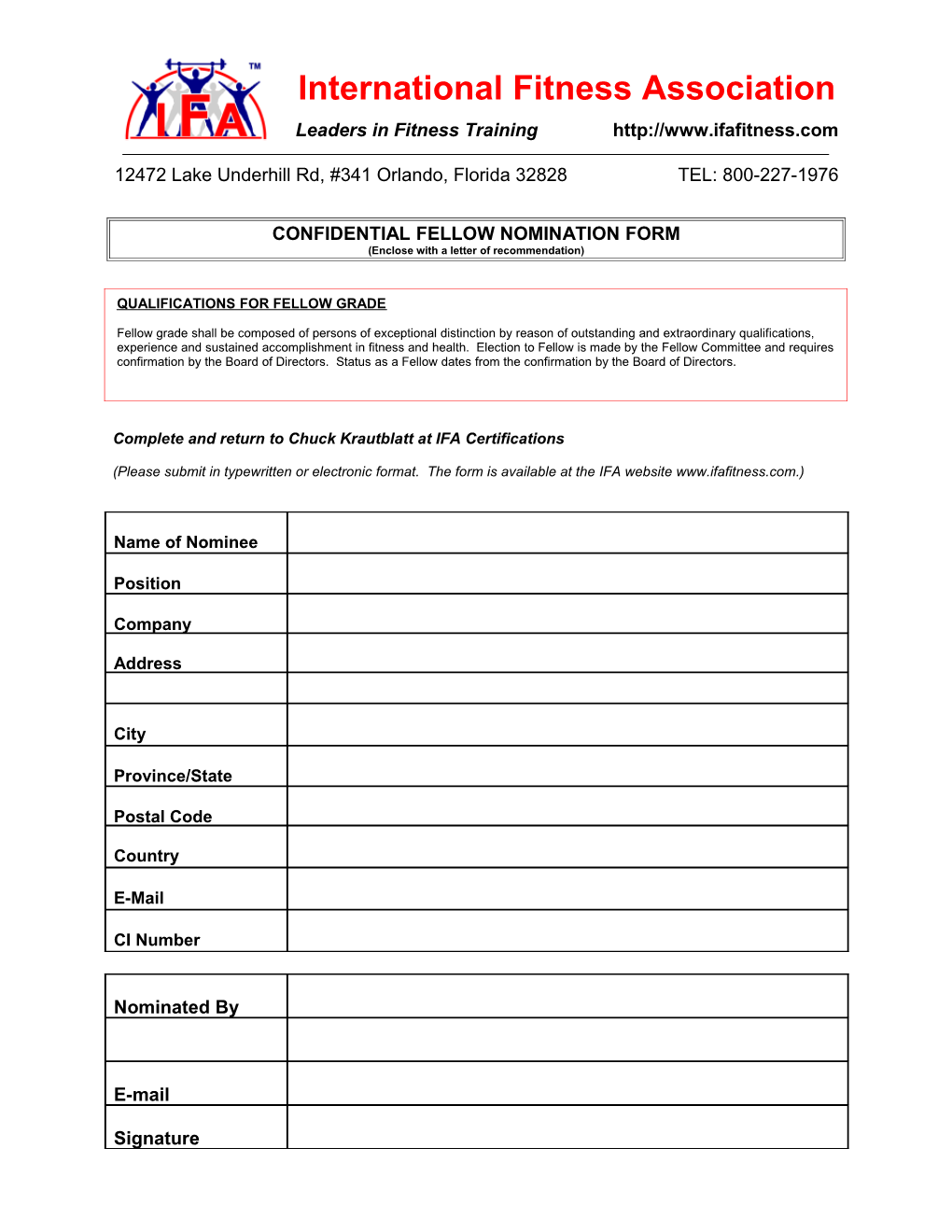 Confidential Fellow Nomination Form